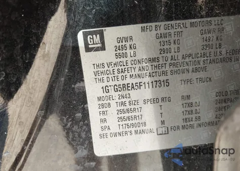 2015 GMC Canyon Sle z USA, uszkodzony, nr VIN 1GTG5BEA5F1117315